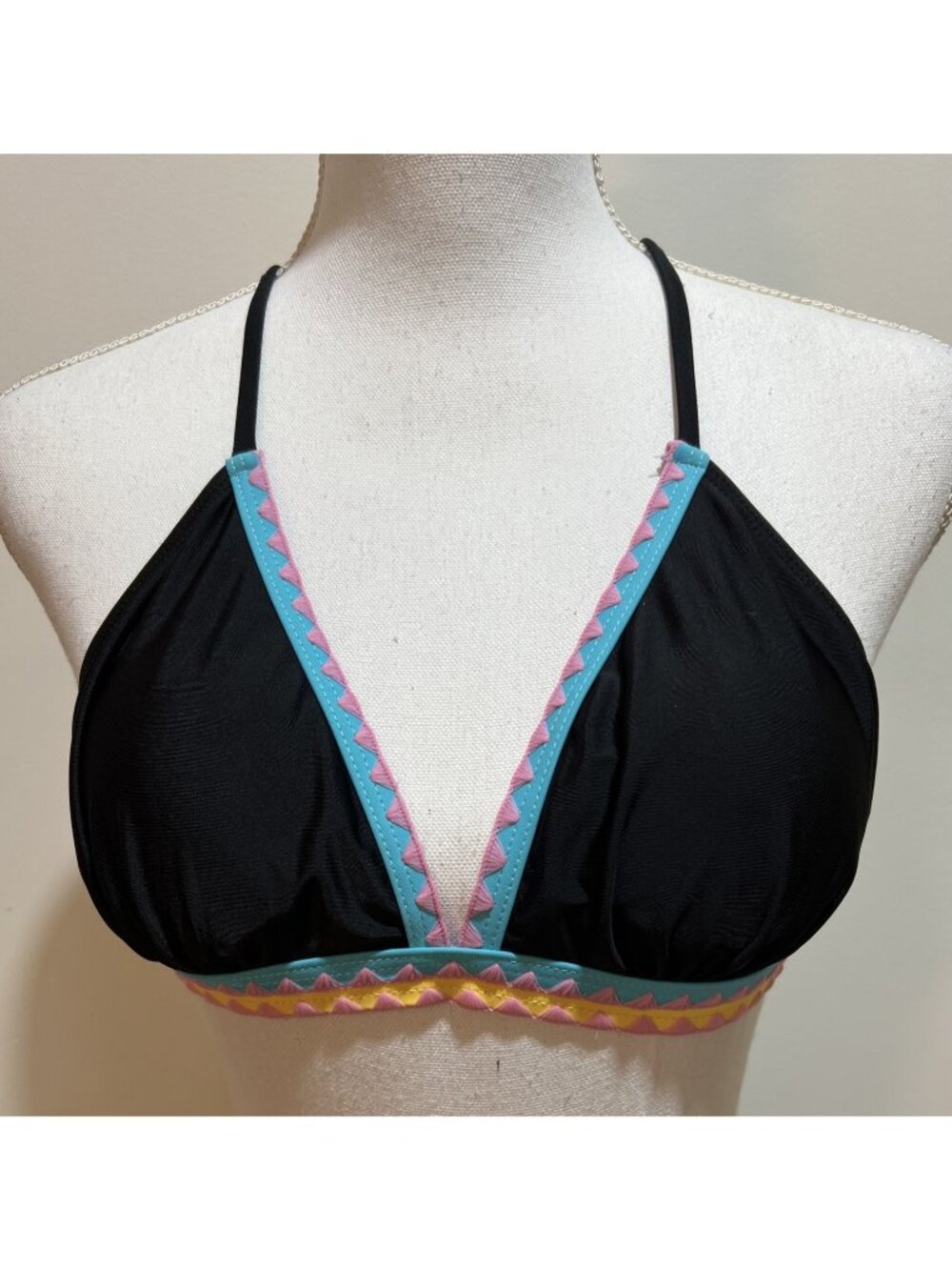 Bikini Top ~ Black, Blue & Pink ~  Size Medium